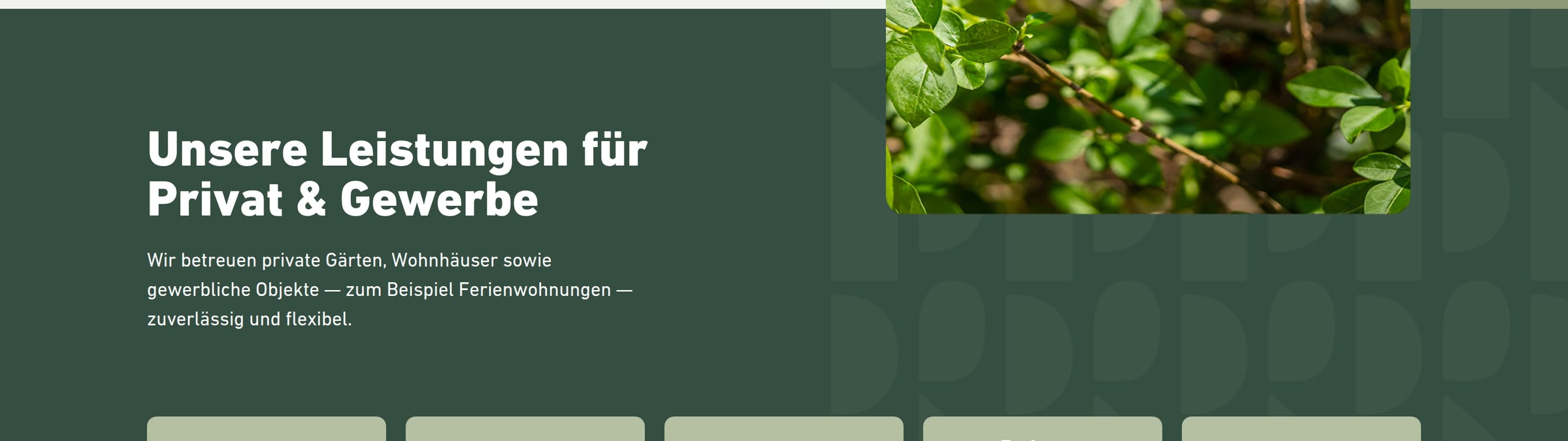 Das Leistungsband der Startseite: Überschrift und die einzelnen Leistungen als Karten